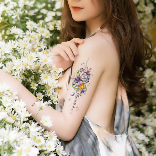 Watercolor Temporary Tattoos for Women - 8 Sheets