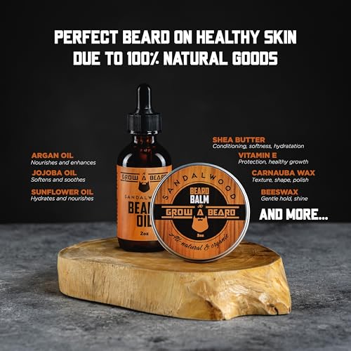 Beard Oil and Balm Set for Men - All-Natural Sandalwood & Citrus Scent, For Beard Growth and Care (2 Pack of 2 oz)