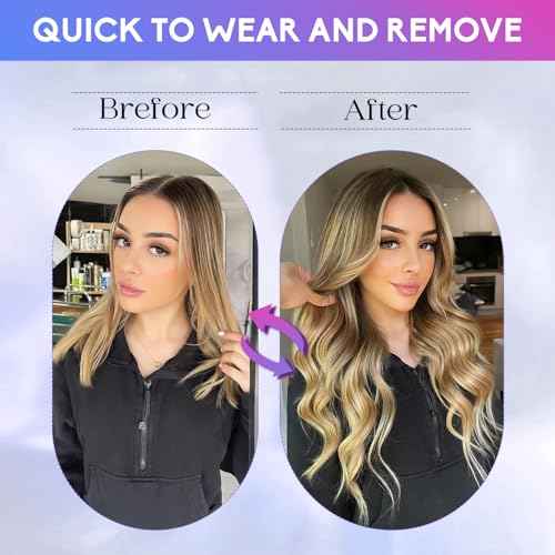 Blonde Clip in Hair Extensions Real Human Hair, 26 Inch 130g Natural Human Hair, Remy Human Hair Extensions Cip ins for Women 8pcs Per Set #16/22 Light Blonde Highlighted Golden Blonde