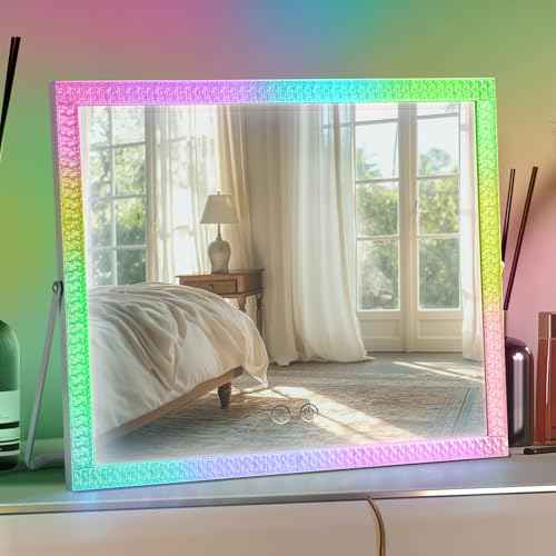 Vanity Mirror with Lights,RGB & 3 Dimmable Light Modes Makeup Mirror with Touch Control,Light Up Mirror for Desk,360¡ÆRotation,17x22 Inch
