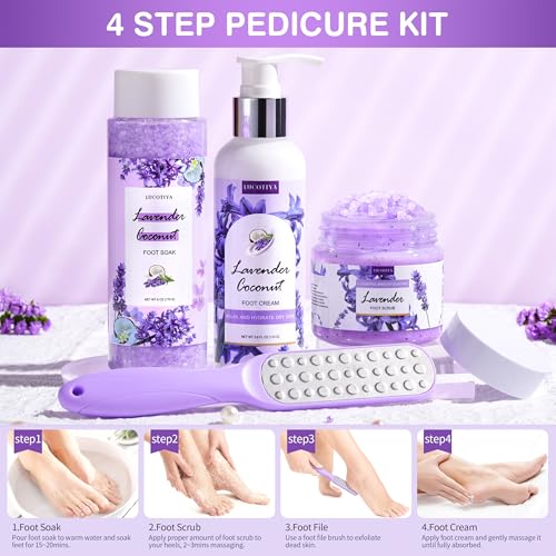 Lavender Foot Soak Set - 4-in-1 Pedicure Kit with Salts, File & Urea Cream