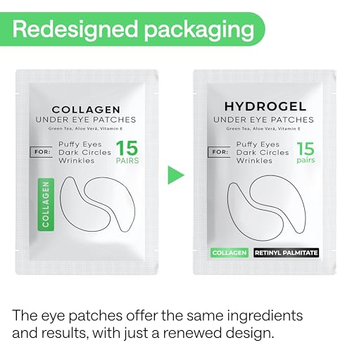 Under Eye Patches for Dark Circles, Puffiness 5 PAIRS - Dark Circles Under Eye Treatment - Under Eye Mask Gel - Under Eye Gel Patches for Puffy Eyes - Green Tea, Collagen Eye Patches - Under Eye Pads