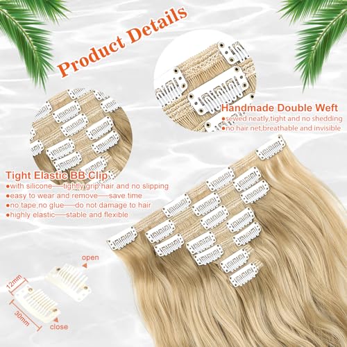 24" Ash Blonde Wavy Clip-In Hair Extensions - 7 Pieces, 170g