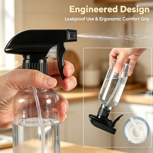 TTTred 10 oz Plastic Spray Bottles - Leakproof & Adjustable Nozzle (2 Pack)