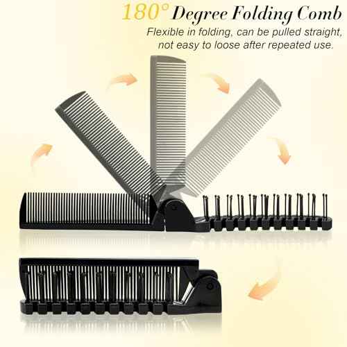 HOFASON 12 Pcs Travel Folding Comb in Bulk, Individually Wrapped Foldable Hair Brush Comb Set Disposable Mini Pocket Styling Tool for Women Men Girls Homeless Hotel Shelter Nursing Home Charity Church