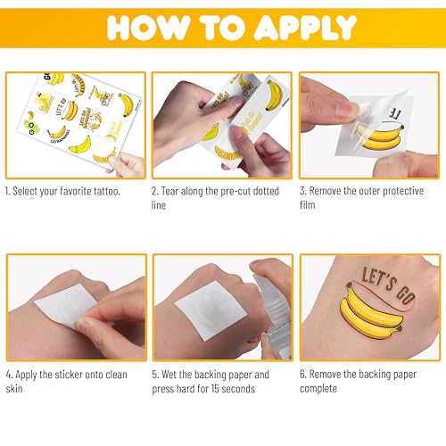 Banana Temporary Tattoos 96PCS - 8 Sheets Fruit Stickers
