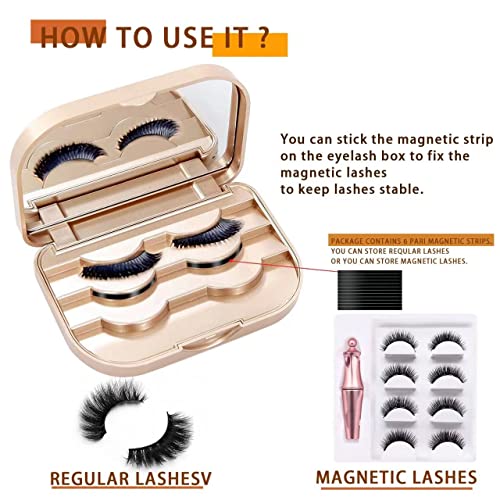 Eyelash Storage Case with Mirror and Tweezers - Gold