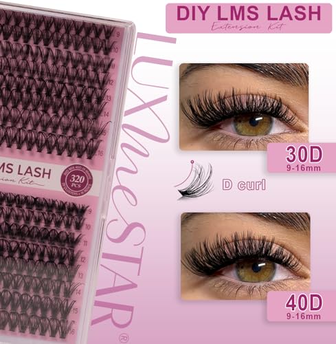 LuxMeStar DIY Lash Extension Kit 320pcs Cluster Lashes 9-16mm
