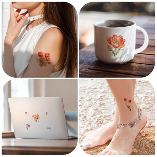 12 Black & White Watercolor Tulip Temporary Tattoos