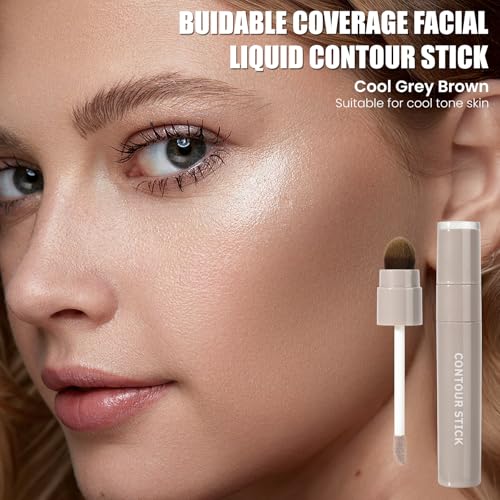 Cool Toned Liquid Contour Stick with Brush - Cool Grey - Long-Lasting Makeup