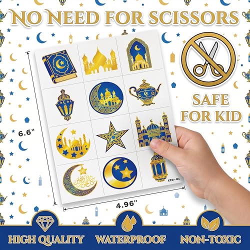 120 PCS Eid Mubarak Temporary Tattoos for Kids Party Favors