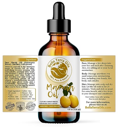 Bella Terra Oils - Marula Face Oil 4oz - The Touch of Nature's Purest, Packed with Vitamin B & Vitamin A, A Glow-Boosting Sensation