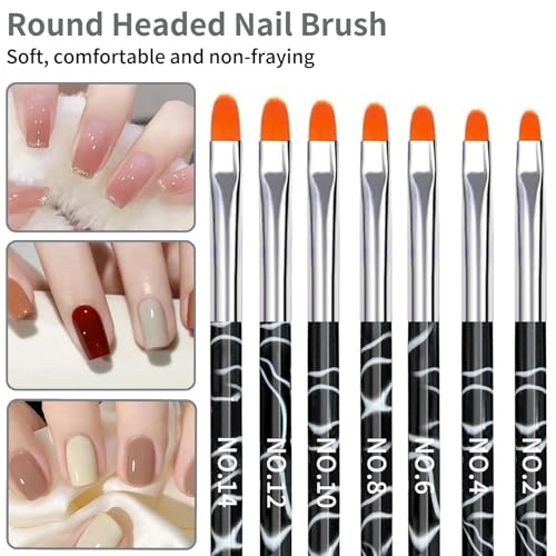 28-Piece Nail Art Brush Set with Black Marble Handles