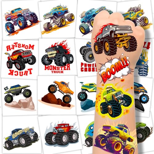 Monster Truck Temporary Tattoos for Kids, 240 Pcs Waterproof
