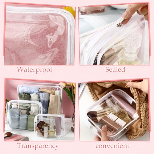 24 Pcs Clear Toiletry Bags Large PVC Travel Clear Makeup Bag Trip Home Storage Bag Waterproof Cosmetic Bag with Zipper for Women and Men, 3 Different Size