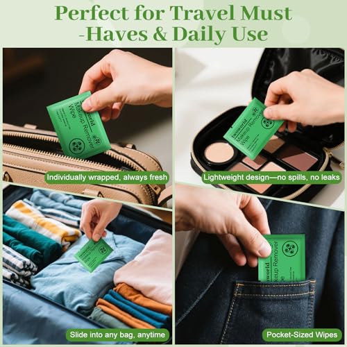Travel Cucumber Scent Makeup Remover Wipes - Pack of 50 Individually Wrapped