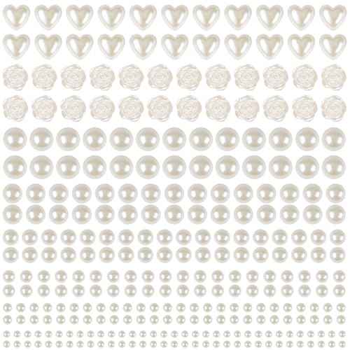 4366 PCS Self Adhesive Pearl Stickers£¬Pearl Stickers for Crafts Kids£¬Assorted Sizes & Shape Stick on Pearls for Hair, Face, Makeup, Eye 3mm/4mm/5mm/6mm/8mm/10mm/Rose/Heart Shape