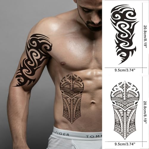 Tribal Temporary Tattoo Half Sleeve - 10 Sheet Black Polynesian