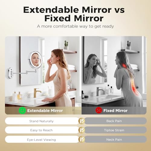 Tubbede 8 Inch Wall Mounted Makeup Mirror with 1X/30X Magnification & Rechargeable 4000mAh Battery