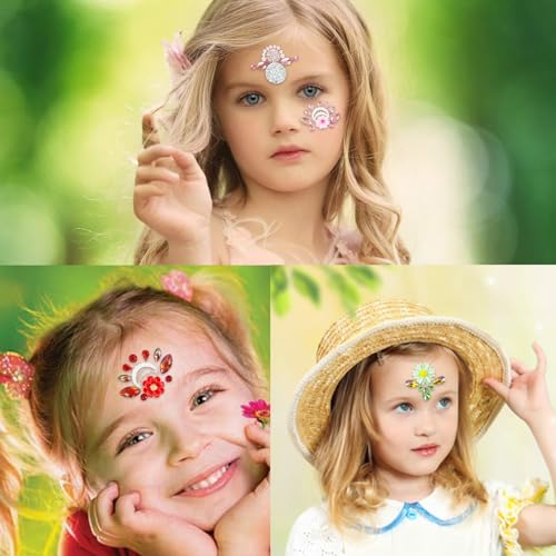 16 PCS Face Eyes Gems Tattoo Stickers 3D Flowers Rhinestone for Women Eyebrow drill Glitter Eyeliner Eyebrow Makeup Festival Party Decoration Body Art Decals Decorations Accessory
