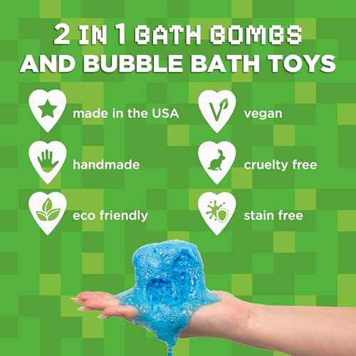 TNT Creeper Bath Bomb for Kids with Block Builder Surprise Figure Inside (1 Pack) ? Large Fizzy Bubble Mine Bomb for Boys & Girls ? Fruity Scent, Skin-Safe, Made in USA - by Two Sisters