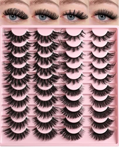 FARRED 20 Pairs Wispy Cat Eye False Eyelashes - Fluffy Mink Lashes