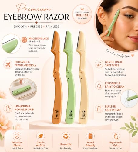 Dermaplaning Razor for Women – Facial Hair Remover, Eyebrow Trimmer, Peach Fuzz, Pack of 3