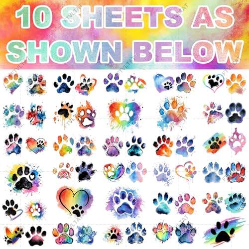 Watercolor Animal Paw Print Temporary Tattoos - 10 Sheets, 50+ Designs