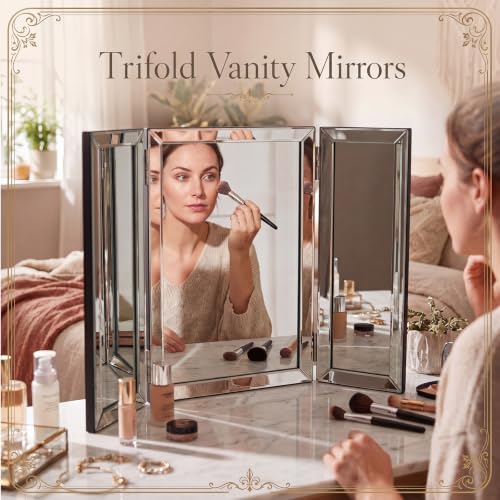 Wonderjune Trifold Vanity Mirror 21" x 31" Silver Frame 3-Way