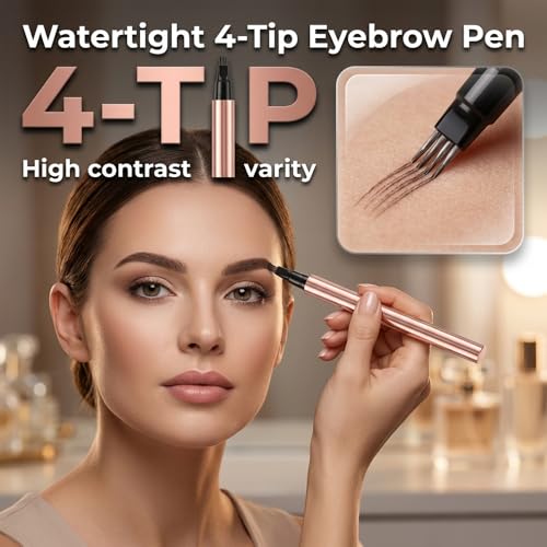 4-Tip Microblading Eyebrow Pen - Waterproof & Long-Lasting (Black)