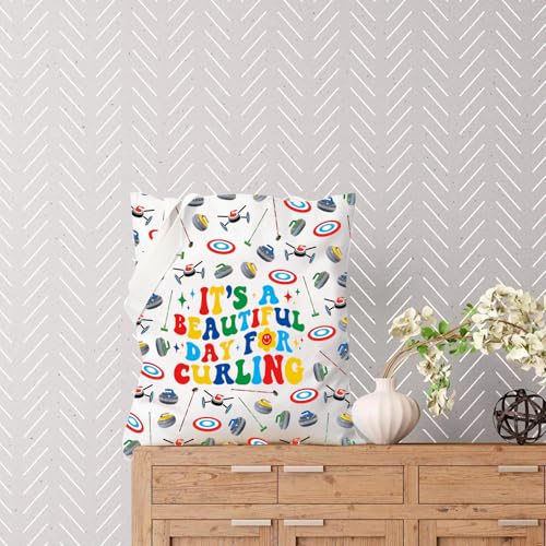 TSOTMO Cute Curling Tote Bag for Curling Fans Sport Lover Gift - It's a Beautiful Day for Curling