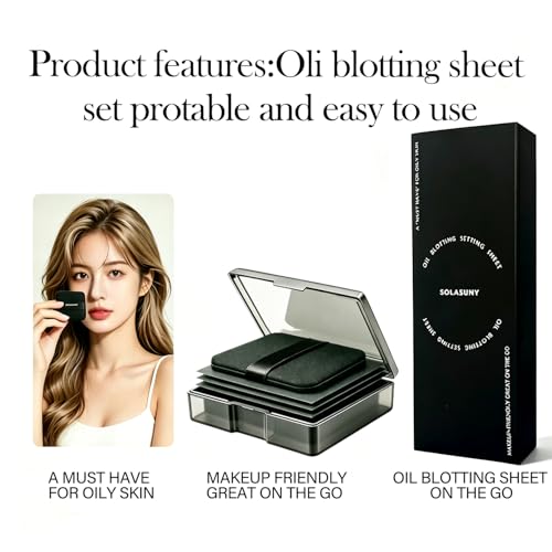 SOLASUNY 300 Sheets Black Oil Blotting Sheets with Mirror & Puff Refillable Case