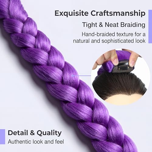 Purple Braided Ponytail Hair Extension 26 Inch Clip-In Synthetic Hair - JingChyx
