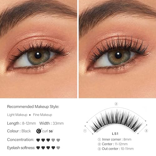 False Lashes Natural Look Thin Band Eyelashes,Wispy Soft Cat Eye Volume Reusable Strip Fake Lashes,with Lash Glue and Eyelash Curler Professional Kit (LS1 Kit)