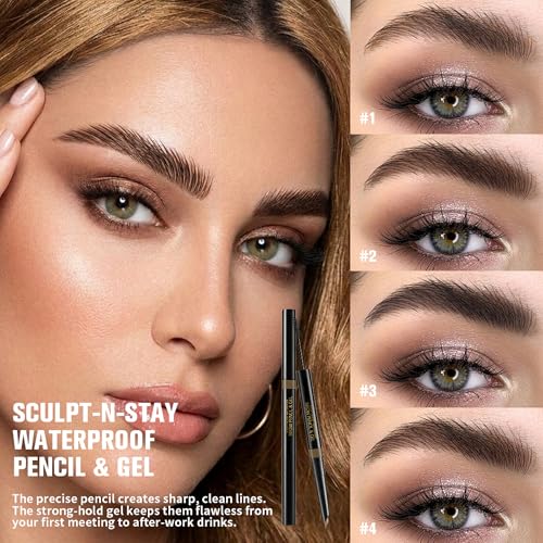 BEUKING Waterproof Dual-Ended Brow Pencil & Gel for Natural & Long-Lasting Eyebrows
