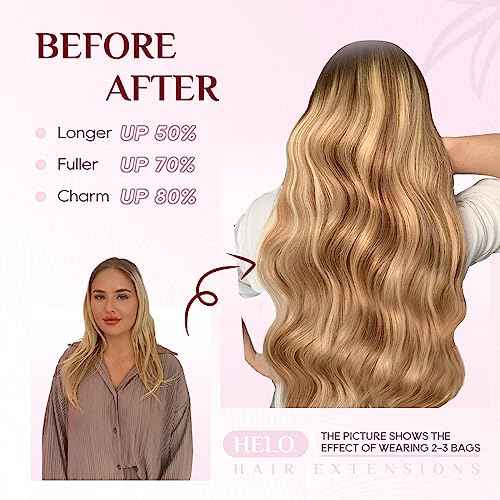 Halo Hair Extensions - Dark Brown to Gold Blonde and Bleach Blonde Adjustable Size Removable Secure£¬Halo Extensions Real Human Hair, 3/8/22 80g 18Inch