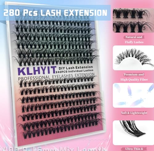 280PCS Cluster Lashes 40D Fluffy D Curl DIY Eyelash Extensions