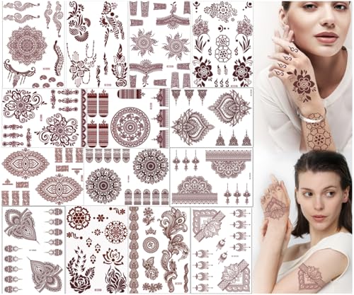 Brown Henna Temporary Tattoo Stickers - 14 Sheets