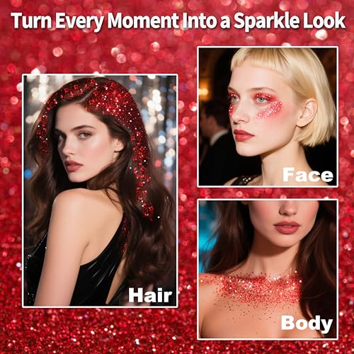 MEICOLY Red Hair Glitter Stick for Face Body & Hair Makeup, Waterproof Shimmer