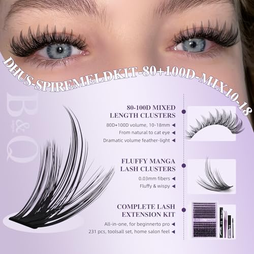 B&Q SpireMeld Lash Clusters - 280 Pcs Fluffy Manga Eye Lashes
