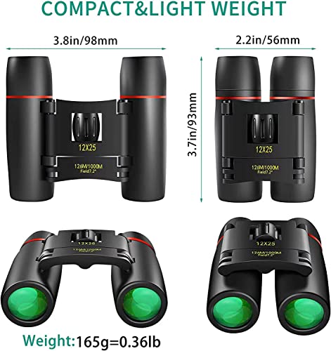 POLDR 12X25 Compact Pocket Binoculars for Adults & Kids