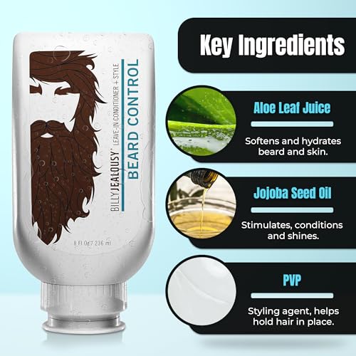Billy Jealousy Beard Control Leave In Beard Conditioner for Men with Aloe Leaf Juice and Jojoba Seed Oil, Softens Hair and Skin, Light Hold with Matte Finish