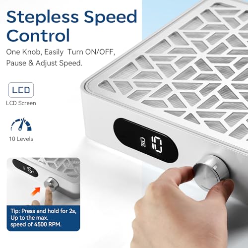 Makartt Cordless Nail Dust Collector - 133CFM Suction, 4H Battery