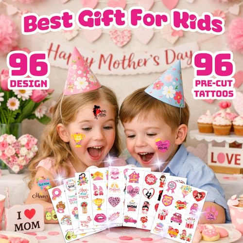 96 PCS Mother's Day Temporary Tattoos - Floral & Heart Designs