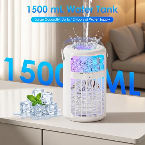 Portable Evaporative Air Cooler, 1500ML Tank, USB-C, Remote