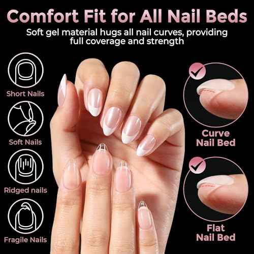 Short Almond Nail Tips, 240pcs Soft Nail Gel Tips Pre-Shaped Acrylic Fake Nails, Half Matte Full Cover Clear Gelly Press on Flase Nail Tips for Extension Nail Manicure Home DIY 12 Sizes Gelly Tips