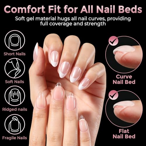 Luckyfairy Short Almond Soft Gel Nail Tips - 240 Pcs Clear Full Cover Fake Nails