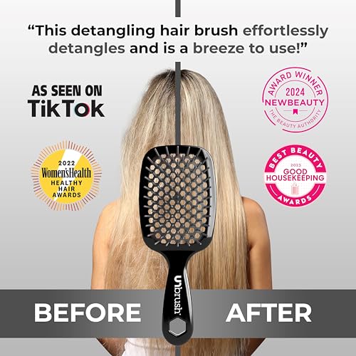 FHI Heat UNbrush Detangling Brush for Pain-Free Brushing on All Wet or Dry Hair Types — Durable DuoFlex Anti-Static Bristles, Lightweight Handle, Vented Hair Brush, Grey