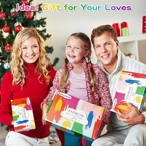 Rainbow Bath Bombs Gift Set for Kids - 4 Handmade Fizzy Balls