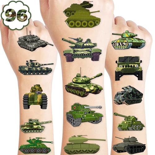 100 PCS Military Tank Temporary Tattoos for Kids